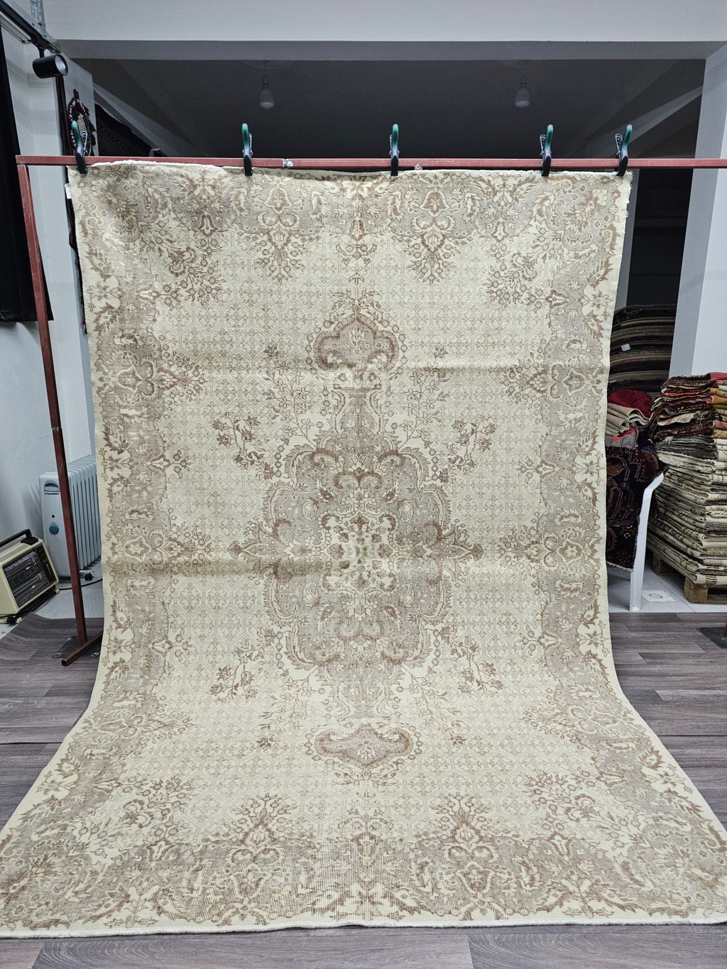 7x10 Neutral Oushak Rug: Hand-Knotted Vintage Wool Area Rug