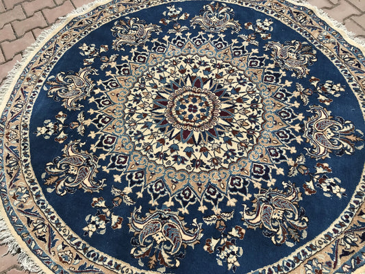 HandKnotted Round Rug, 6.56 feet, Oushak rug, Traditional rug, Vintage Turkish Rug for Livingroom and Bedroom, Farmhouse rug