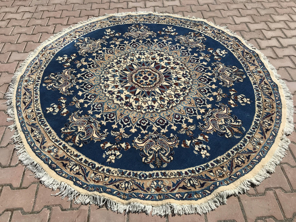 Handknotted Oushak Round Rug: 6.56 ft Vintage Turkish Rug