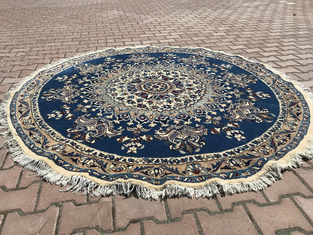 Handknotted Oushak Round Rug: 6.56 ft Vintage Turkish Rug