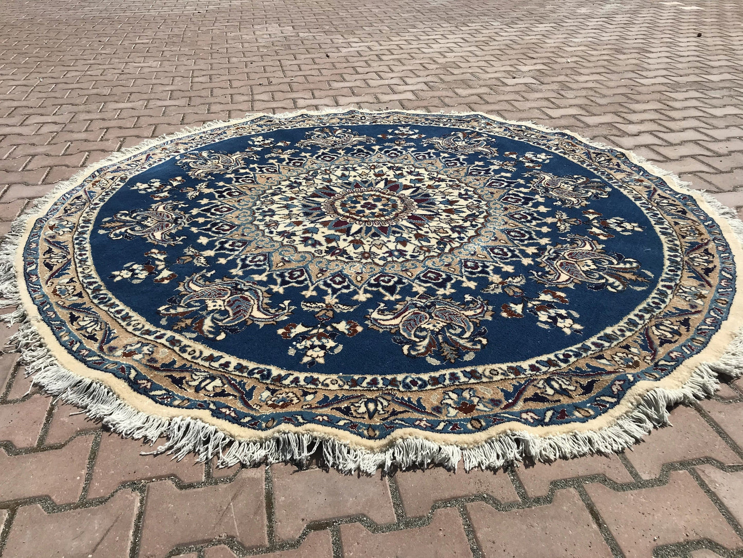 HandKnotted Round Rug, 6.56 feet, Oushak rug, Traditional rug, Vintage Turkish Rug for Livingroom and Bedroom, Farmhouse rug