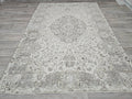 Hand Knotted Wool Oushak Rug: Neutral Vintage Turkish Rug (6.70x9.55 ft)