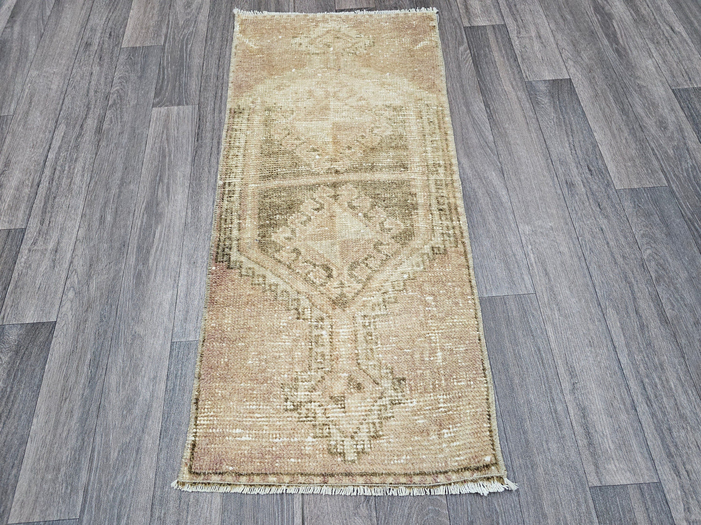 Hand Knotted Turkish Doormat and Bath mat Neutral Beige Brown - 18x42 inches