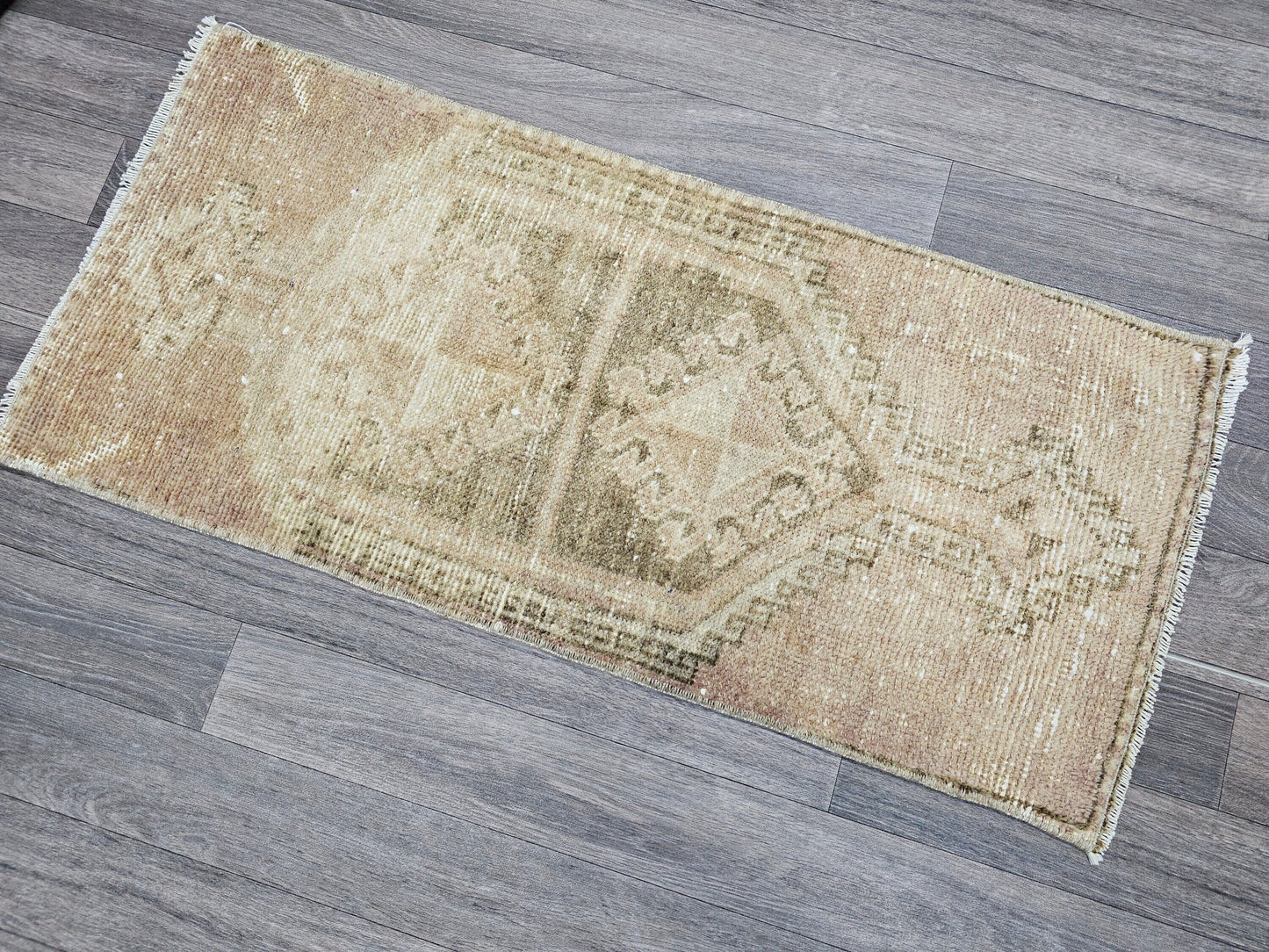 Hand Knotted Turkish Doormat and Bath mat Neutral Beige Brown - 18x42 inches