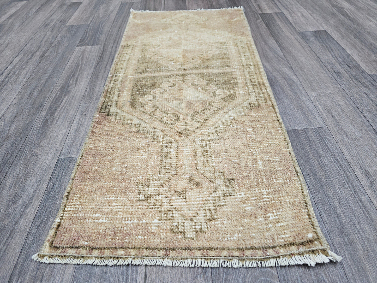 Hand Knotted Turkish Doormat and Bath mat Neutral Beige Brown - 18x42 inches