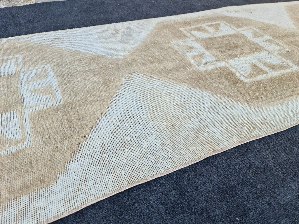 Hand Knotted Oushak Runner: Wide Turkish Hallway Rug (3.28x12.66 ft)
