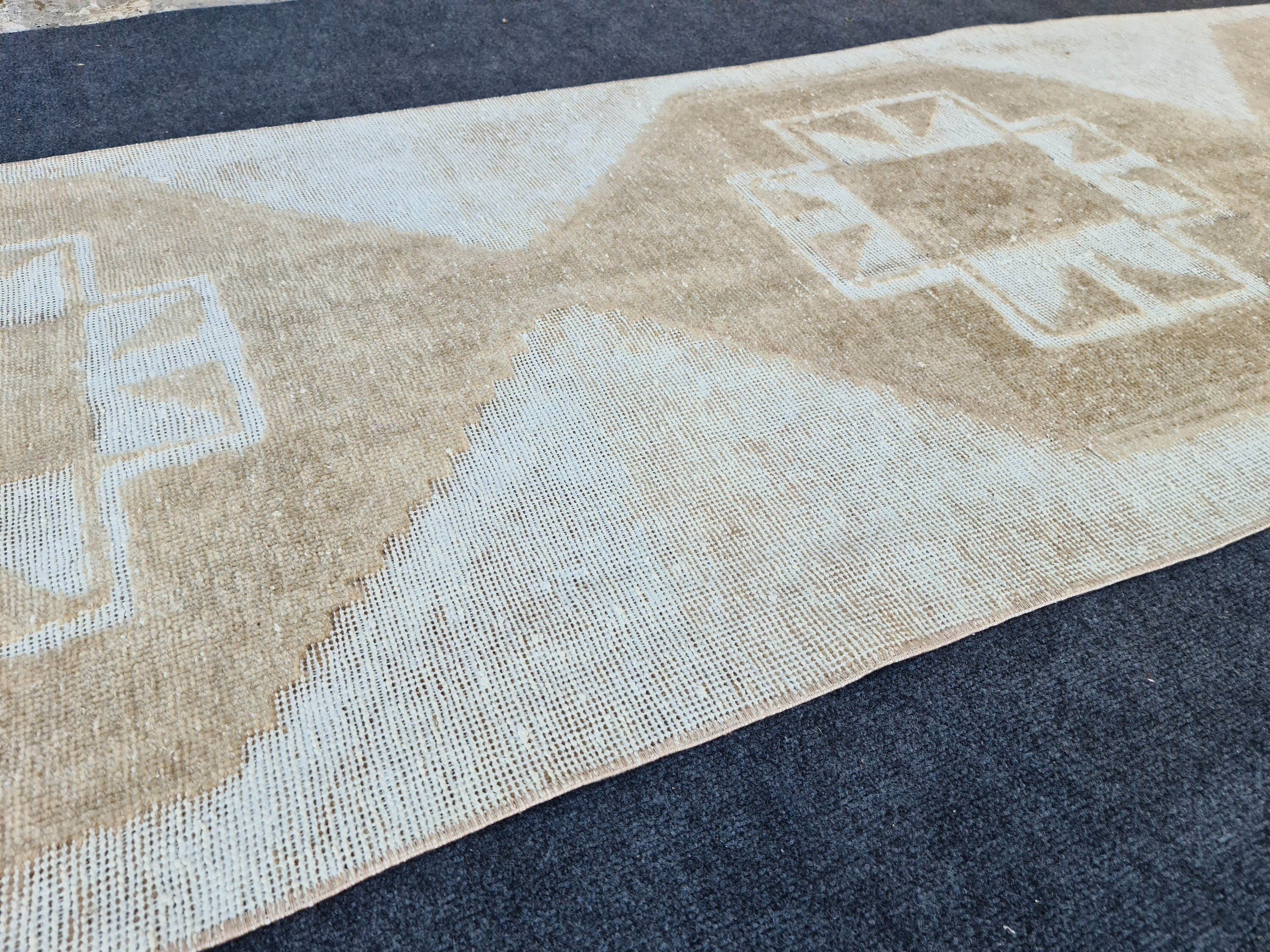 Hand Knotted Oushak Runner: Wide Turkish Hallway Rug (3.28x12.66 ft)