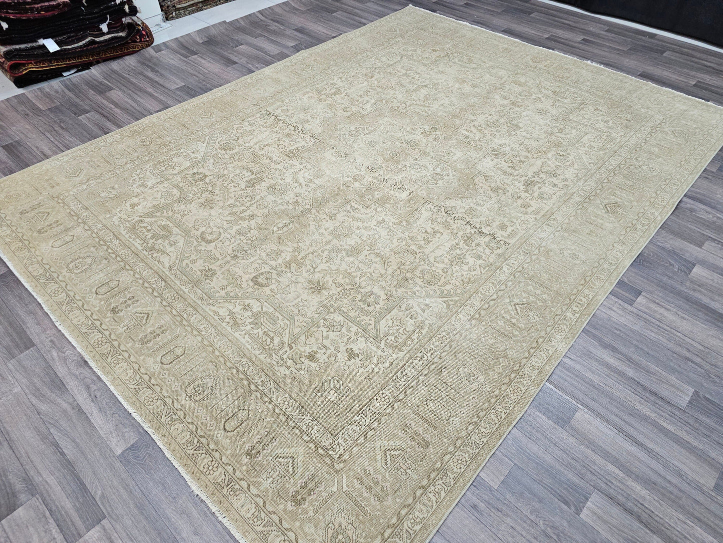 Reserved-8x11 Neutral Vintage Hand Knotted Turkish Area Rug Geometric Beige Brown