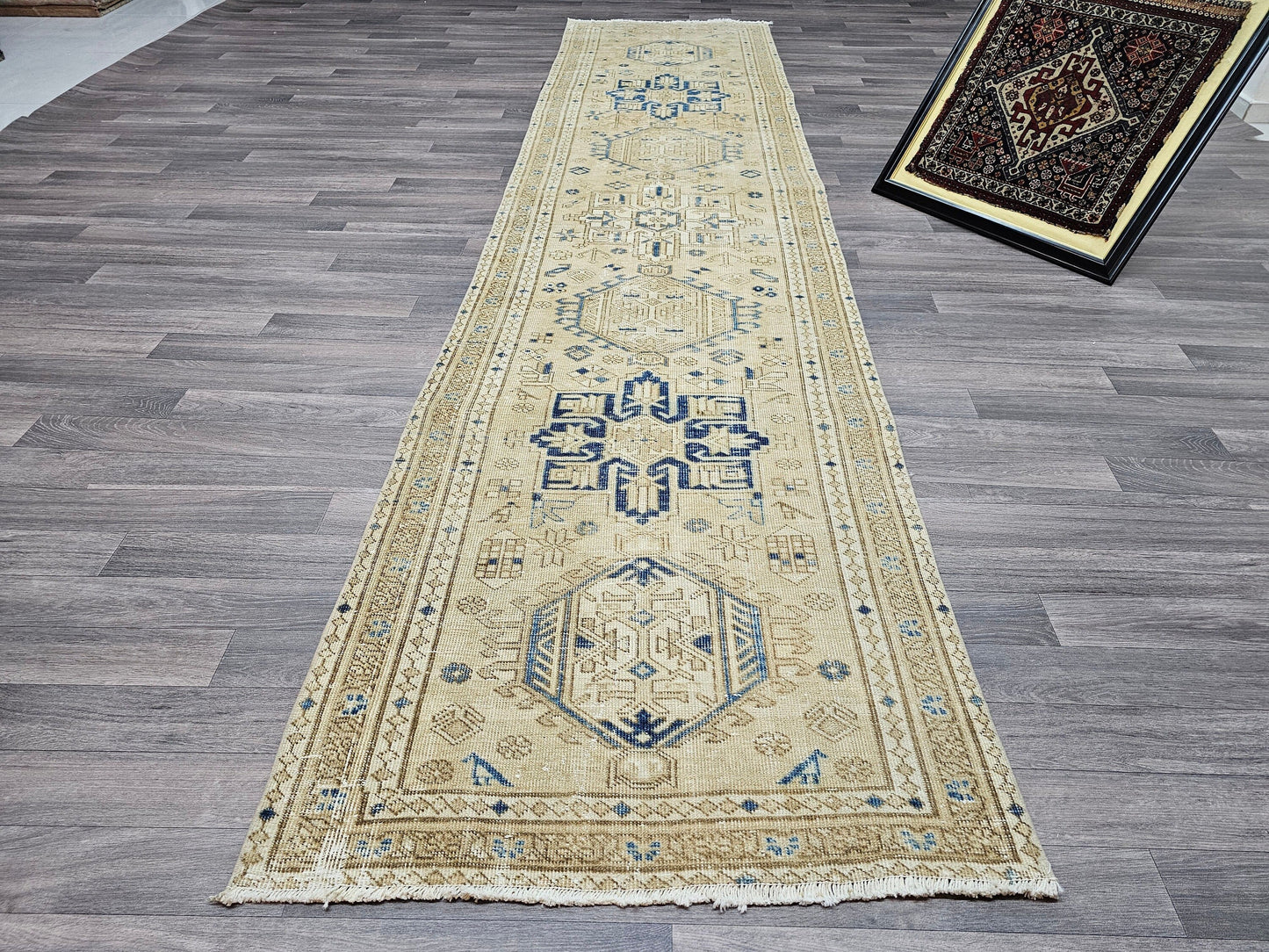 3x12 Classic Neutral Vintage Runner/ Hand Knotted Wool Runner/ Traditional Turkish Runner Rug/ Oushak Runner for Hallway and Kitchen