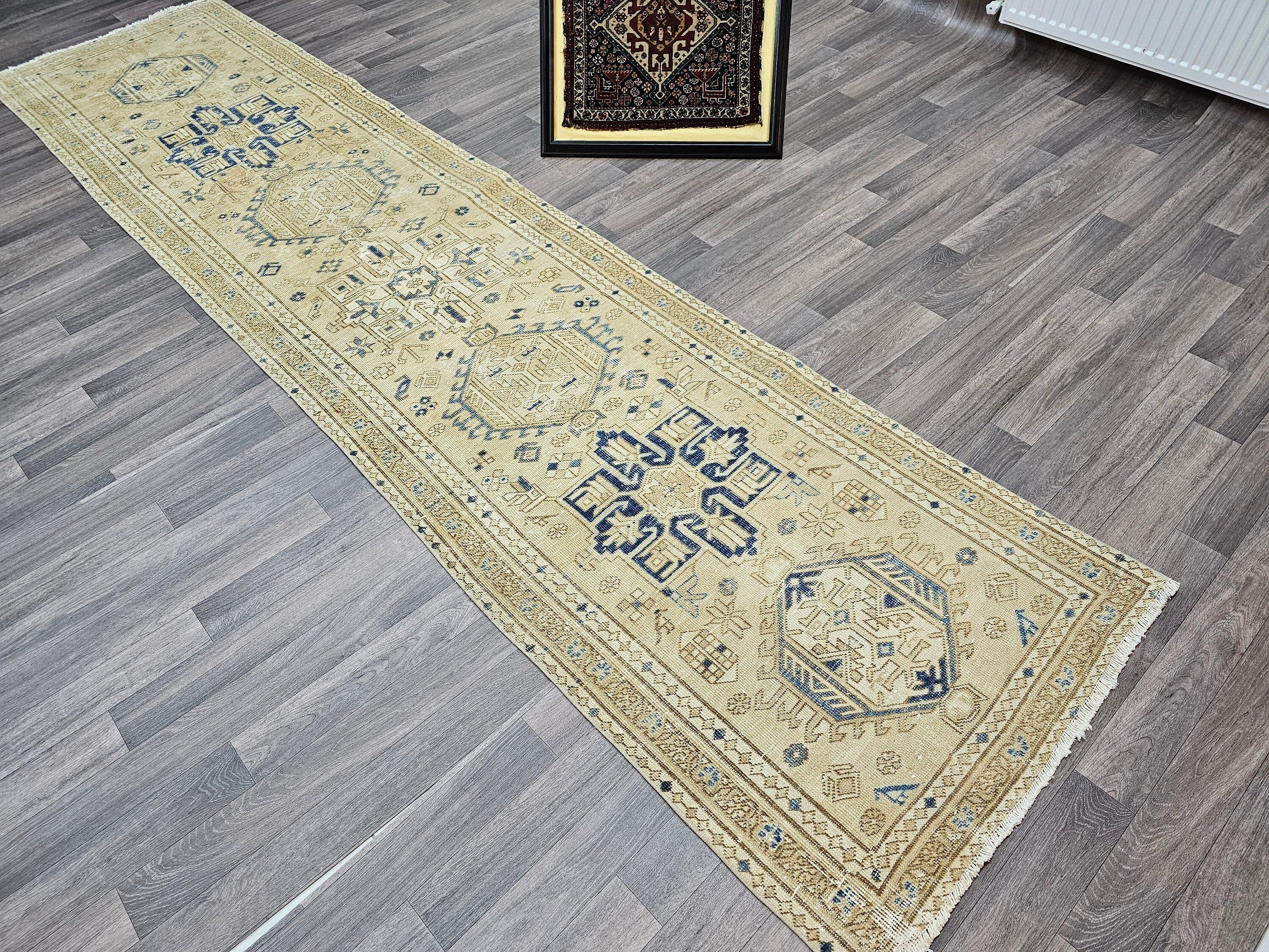 3x12 Vintage Oushak Runner : Hand Knotted Wool Runner - Turkish runner for hallway and kitchen