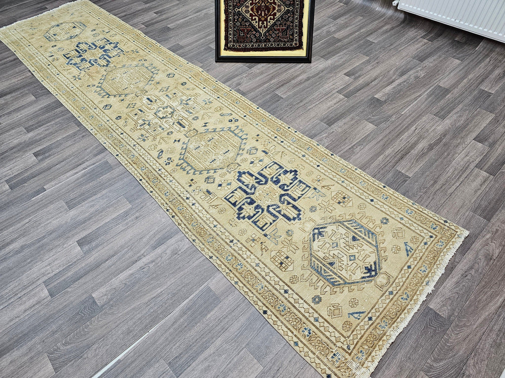 Hand Knotted Wool Runner: 3x12 Vintage Turkish Oushak Rug