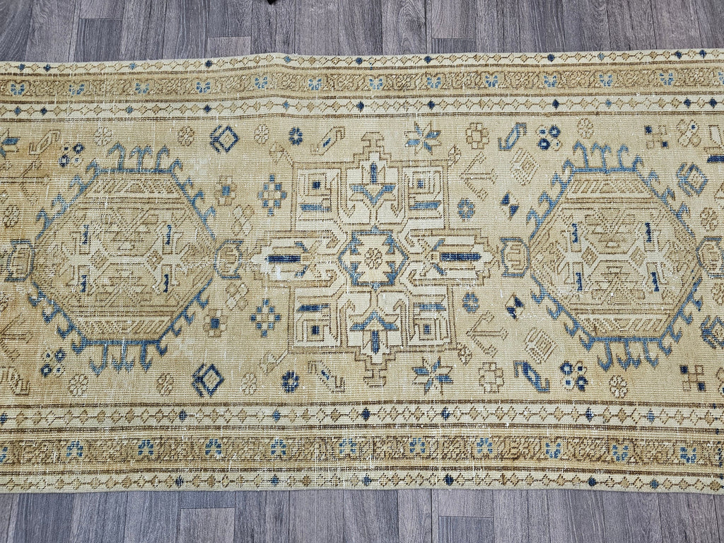 Hand Knotted Wool Runner: 3x12 Vintage Turkish Oushak Rug