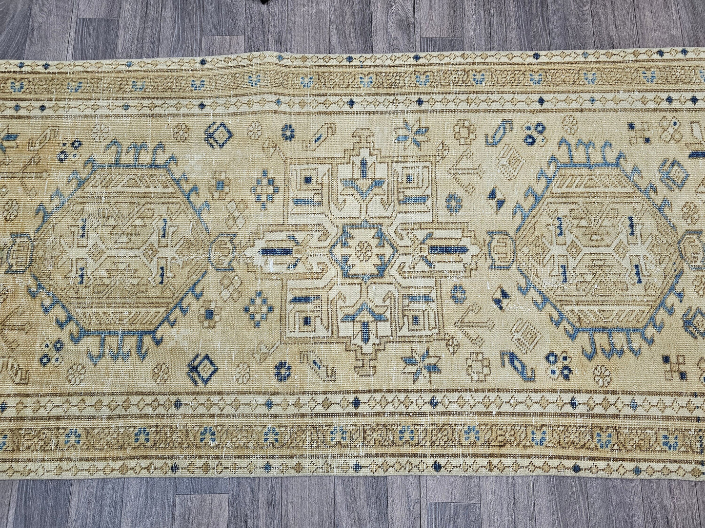 3x12 Classic Neutral Vintage Runner/ Hand Knotted Wool Runner/ Traditional Turkish Runner Rug/ Oushak Runner for Hallway and Kitchen