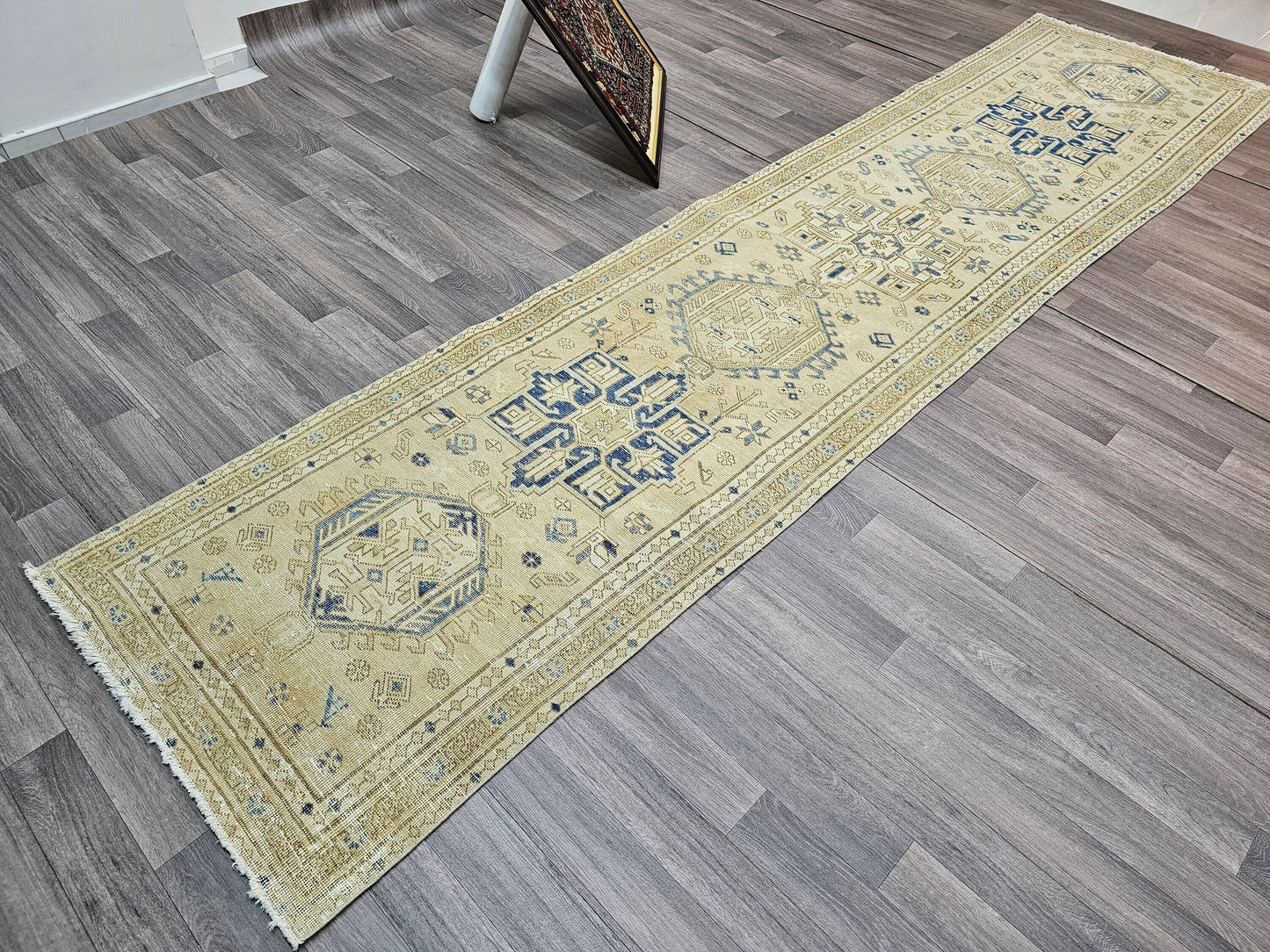 3x12 Classic Neutral Vintage Runner/ Hand Knotted Wool Runner/ Traditional Turkish Runner Rug/ Oushak Runner for Hallway and Kitchen