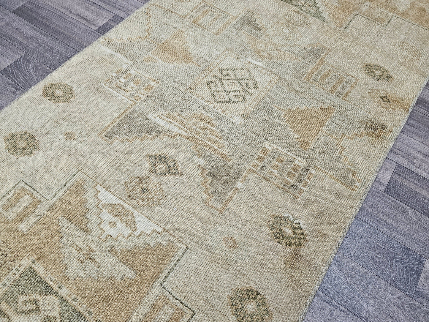 3x12 Vintage Hand Knotted Wool Oushak Runner for Hallway, Kitchen and Aisle Earth Tone Beige Brown Turkish Runner Rug