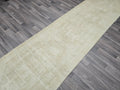 Neutral Oushak Runner Rug: 3x13 Vintage Turkish Hallway Rug