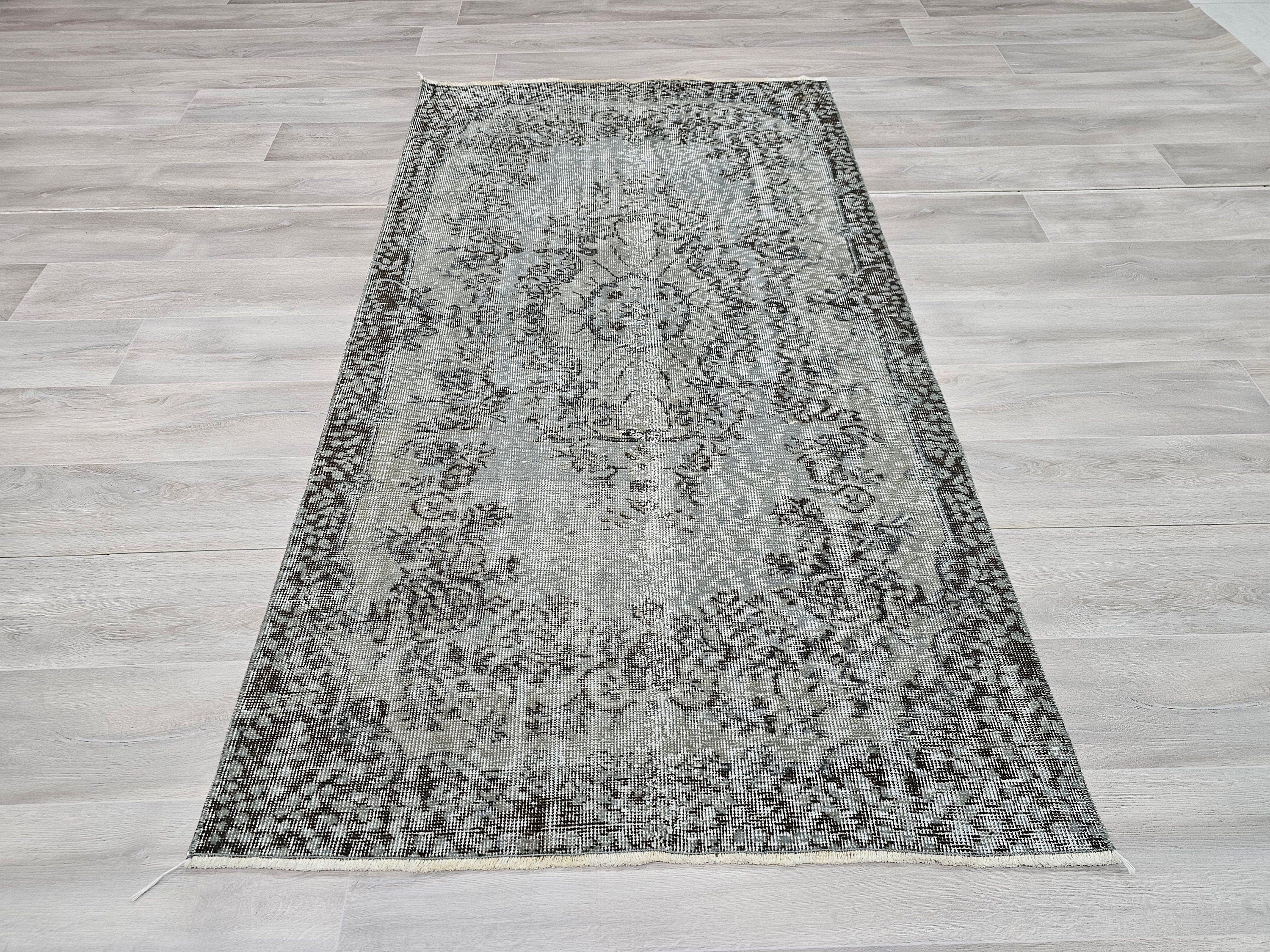 4x7 Overdyed Turkish Wool Rug: Floral Oushak Rug