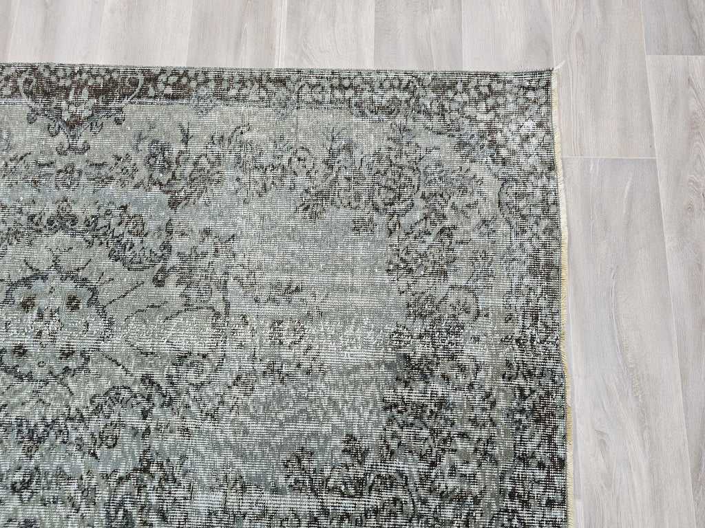 4x7 Overdyed Turkish Wool Rug: Floral Oushak Rug