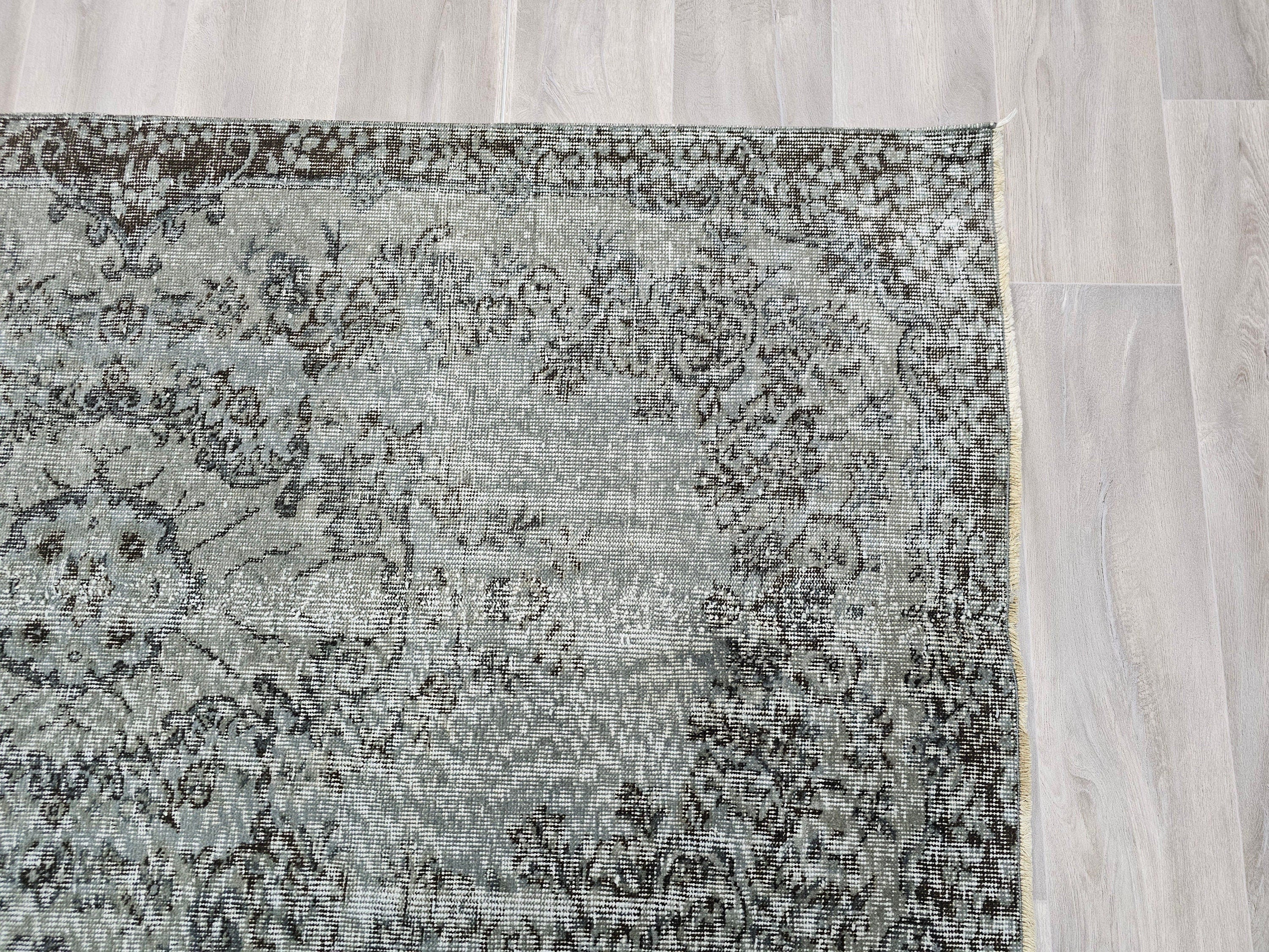 4x7 Overdyed Turkish Wool Rug: Floral Oushak Rug