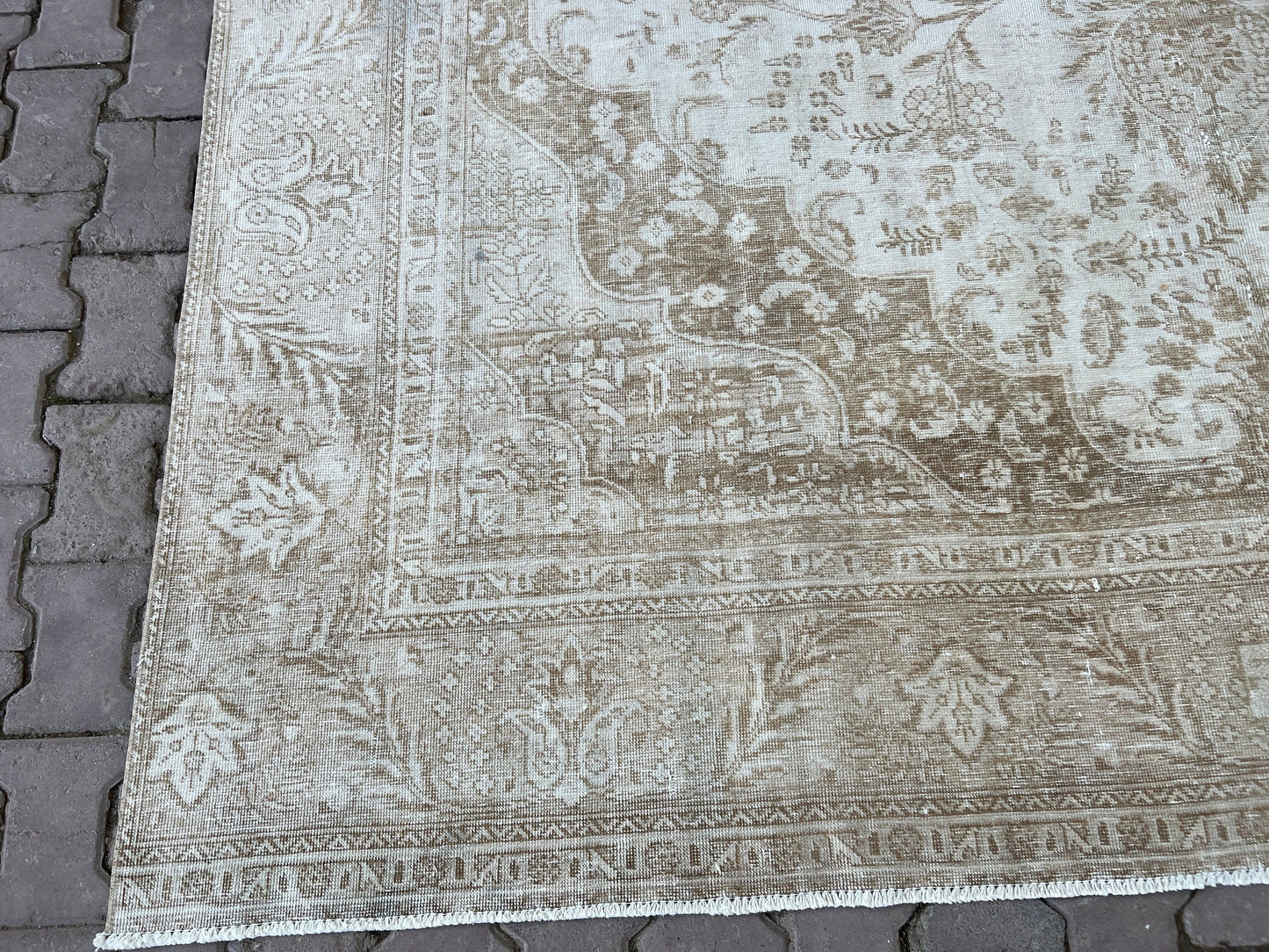 9x12 Neutral Area Rug/ Hand Knotted Vintage Carpet/ Oversize Turkish Rug/ Large Wool Rug/ Distressed Oushak Rug/ Faded Area Rug/9x12 feet