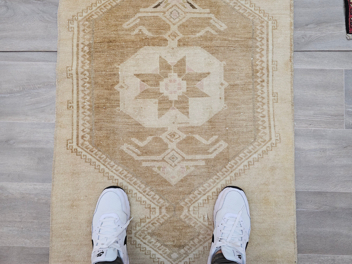 Narrow Runner Rug - Vintage Runner For Hallway and Aisle - Tan brown muted runner