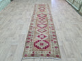 Hand Woven Wool Runner Rug: Vintage Oushak Herki Design (2.85x11.8 feet)