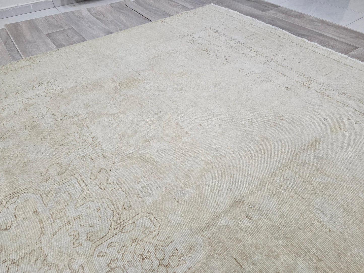 Neutral Area Rug/ 9.80x12.50 feet / Hand Knotted Wool Oushak Rug/ Faded Turkish Rug/ Distressed Wool Rug for Livingroom