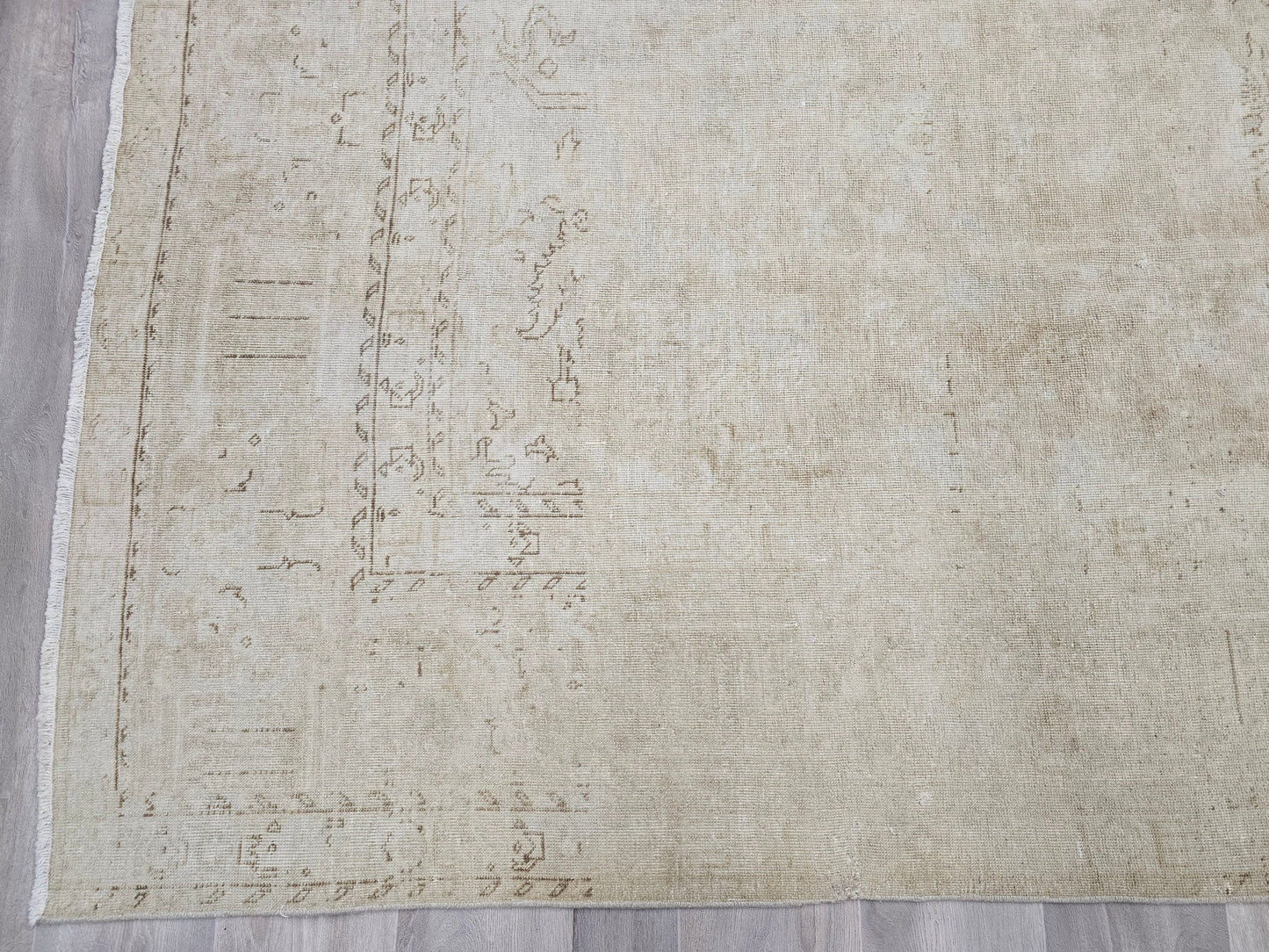 Neutral Area Rug/ 9.80x12.50 feet / Hand Knotted Wool Oushak Rug/ Faded Turkish Rug/ Distressed Wool Rug for Livingroom