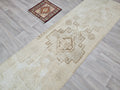 Hand Knotted Wool Runner Rug: Cream Beige Turkish Oushak (2.80 x 10.15 feet)
