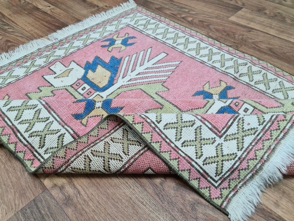 Vintage Oushak Rug: 4x4.5 Hand-Knotted Turkish Wool Carpet