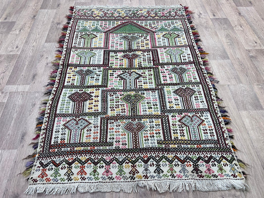 4x6 Small Turkish Kilim Rug / 3.60x5.60 feet /Meditation Rug - Handmade Wool Rug - Anatolian Small Carpet - Entryway Rug