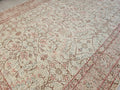 Hand Knotted Wool Turkish Oushak Rug: Cream & Pink Vintage Area Rug (5.10x7.50 feet)