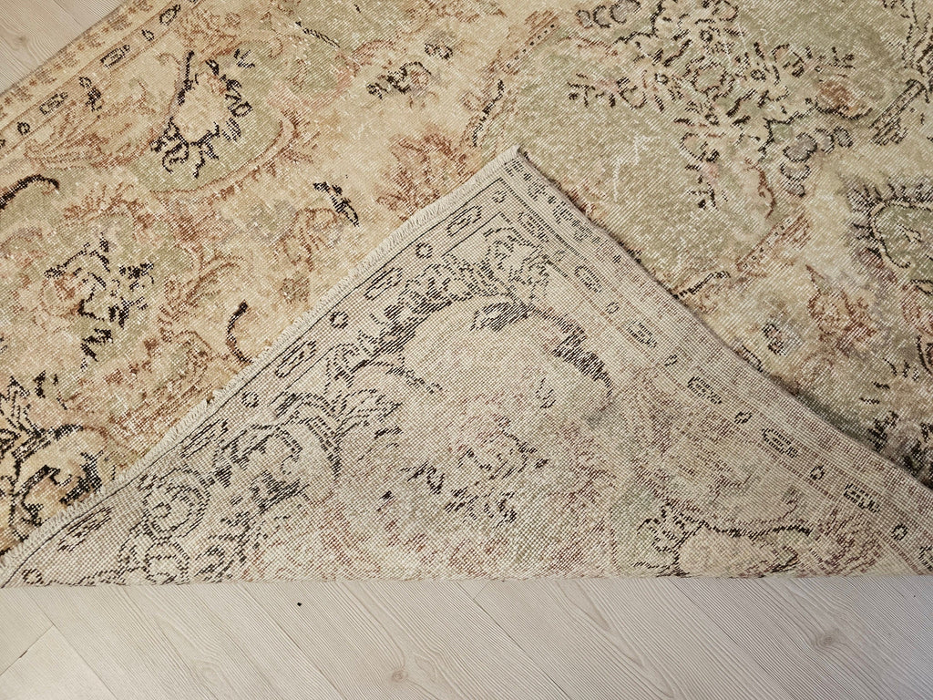 Vintage 5x8 Hand-Knotted Wool Turkish Oushak Rug: Neutral Oriental Design