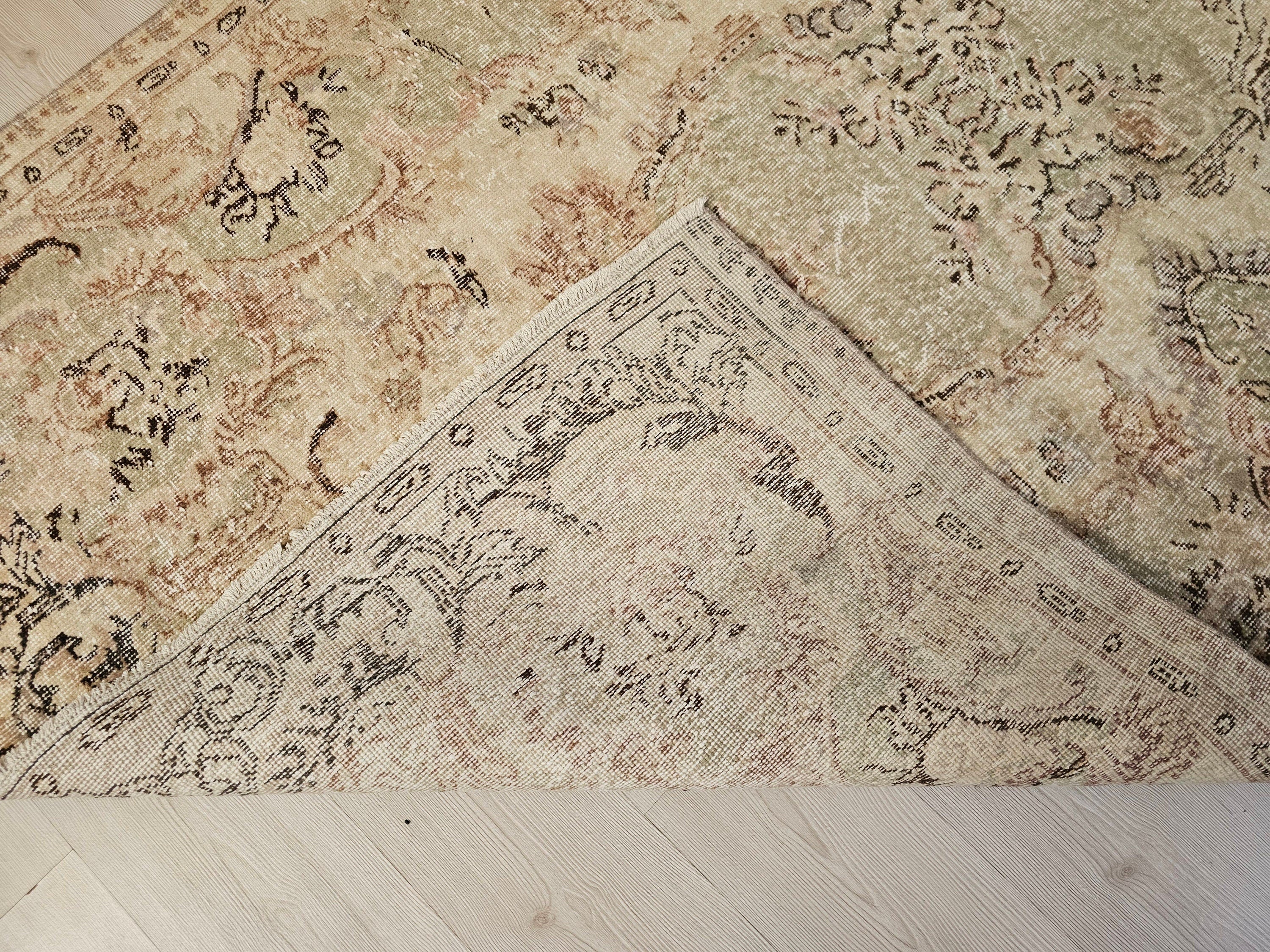 Vintage 5x8 Hand-Knotted Wool Turkish Oushak Rug: Neutral Oriental Design