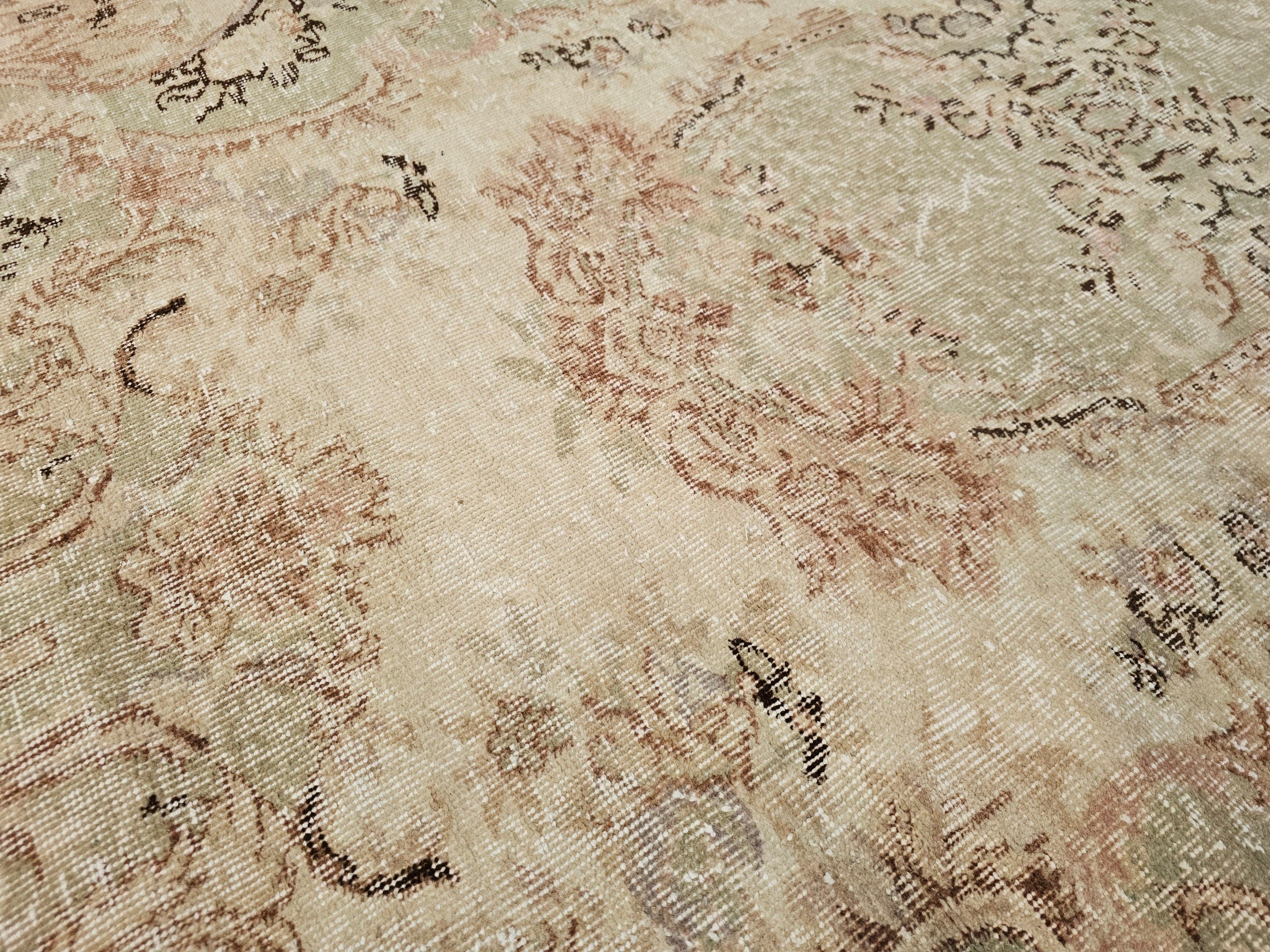 Vintage 5x8 Hand-Knotted Wool Turkish Oushak Rug: Neutral Oriental Design