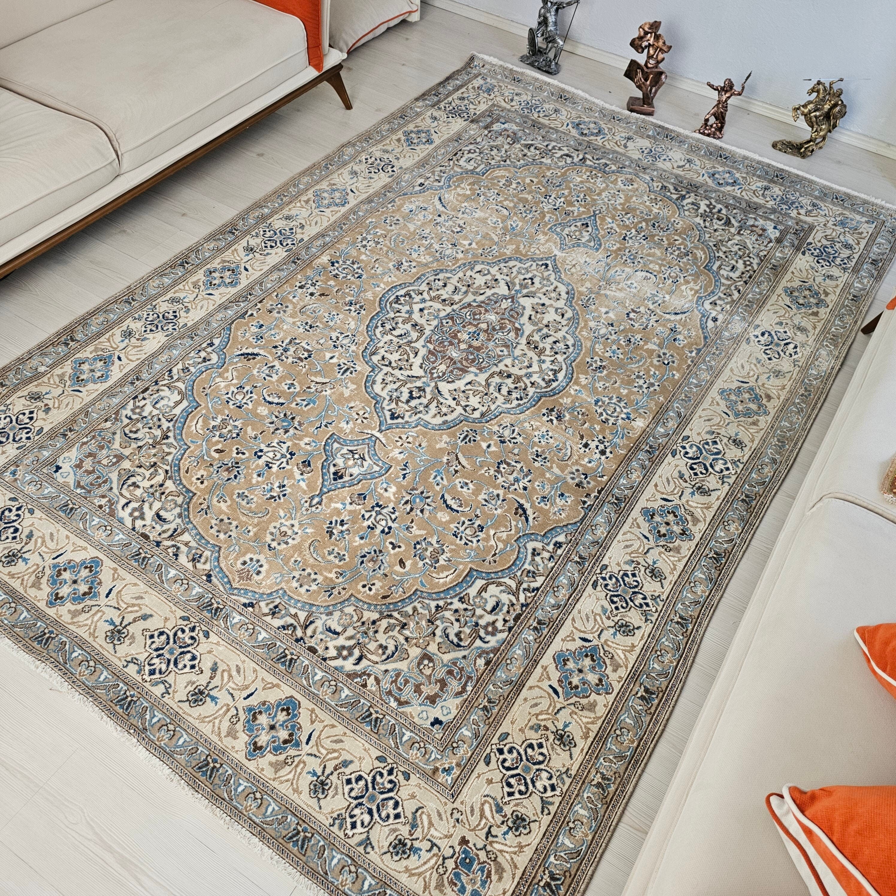 Vintage Turkish Oushak Rug 6x10: Hand-Knotted Wool Medallion Carpet