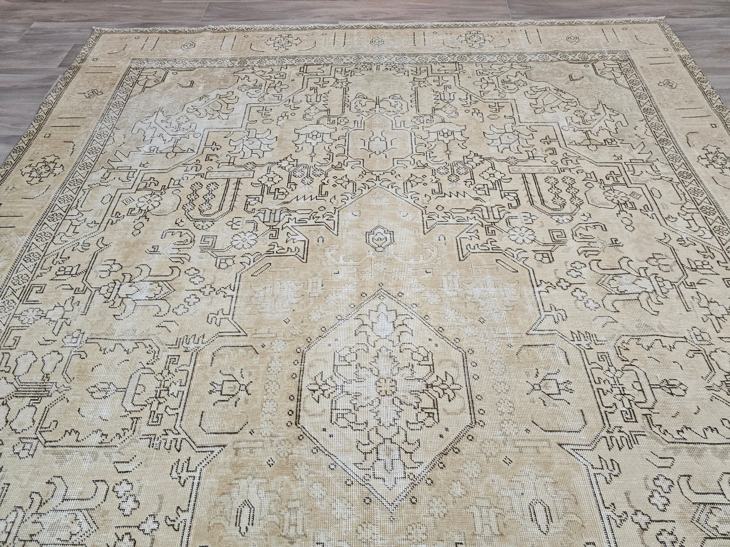 9x12 Vintage Neutral Geometric Wool Rug - Hand Knotted Oushak Rug - Geometric Persian Design Rug - Muted Traditional Rug //9.20x12 feet