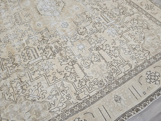Vintage Turkish Oushak Rug 9x12 Large Beige Area Rug Handwoven Neutral Persian Carpet Distressed Antique Living Room Rug //9.20x12 feet