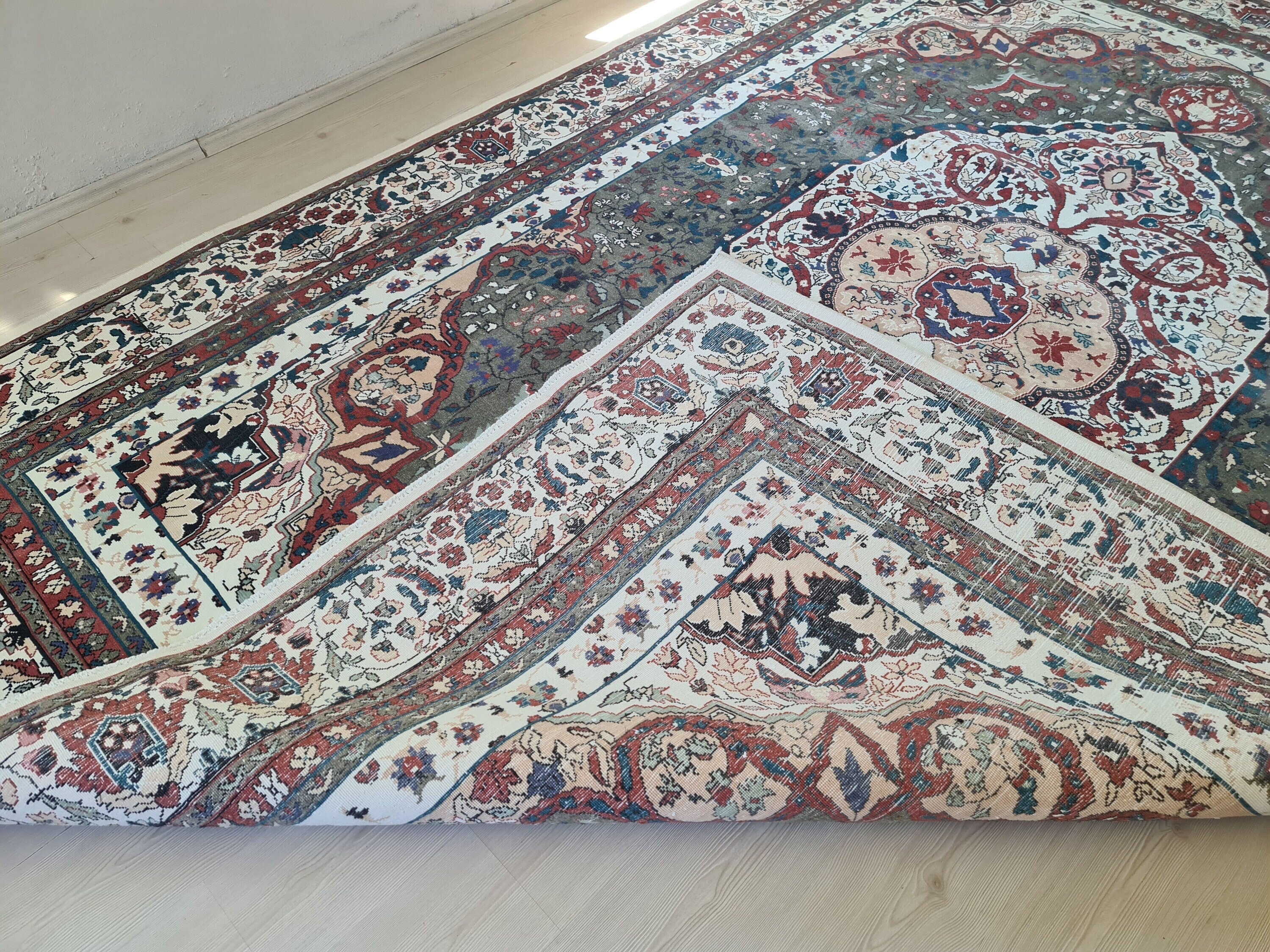 Handmade Oushak Rug 9x13: Large Colorful Vegetable Dyed Wool Oriental Carpet