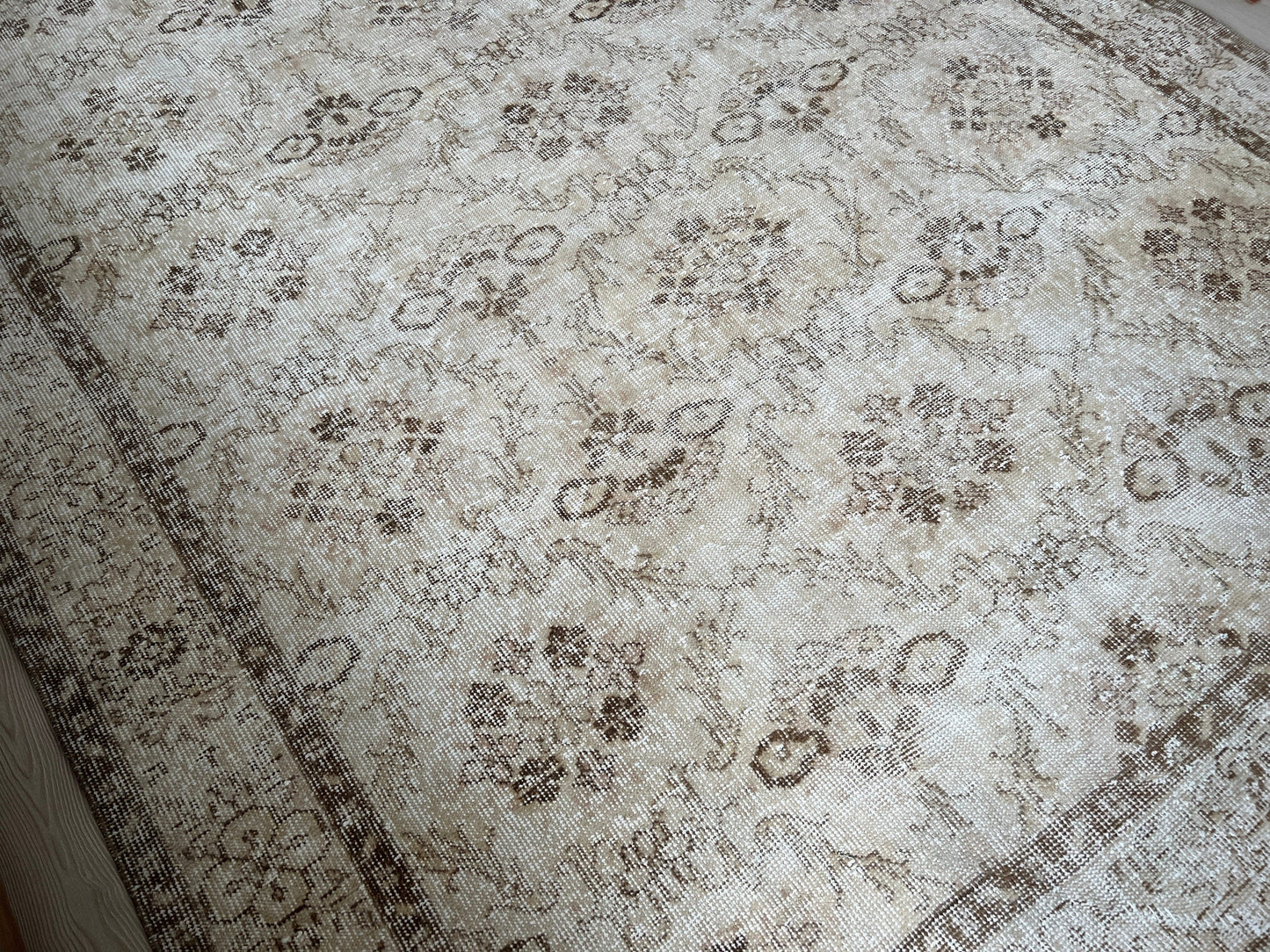 Cream Vintage Turkish Rug // 6.40x10.45 feet // Hand knotted Wool Area Rug - Neutral Area Rug for Master Bedroom - Naturel Rug