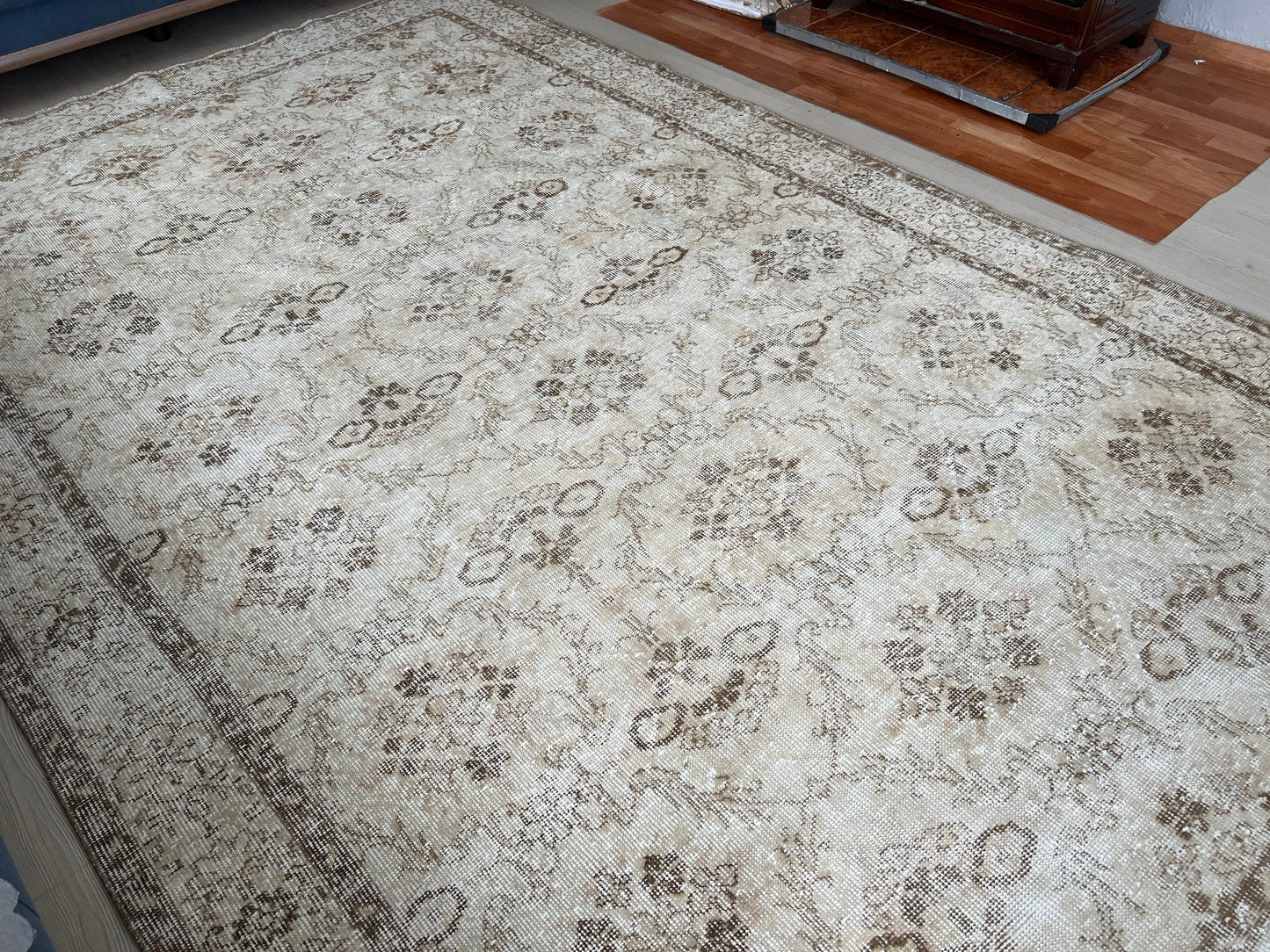 Cream Vintage Turkish Rug // 6.40x10.45 feet // Hand knotted Wool Area Rug - Neutral Area Rug for Master Bedroom - Naturel Rug