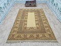 Hand Knotted Oushak Rug 6x9: Modern Milas Design, Soft Neutral Colors