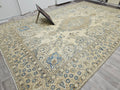 11x16 Hand Knotted Wool Area Rug: Faded Neutral Distressed Carpet