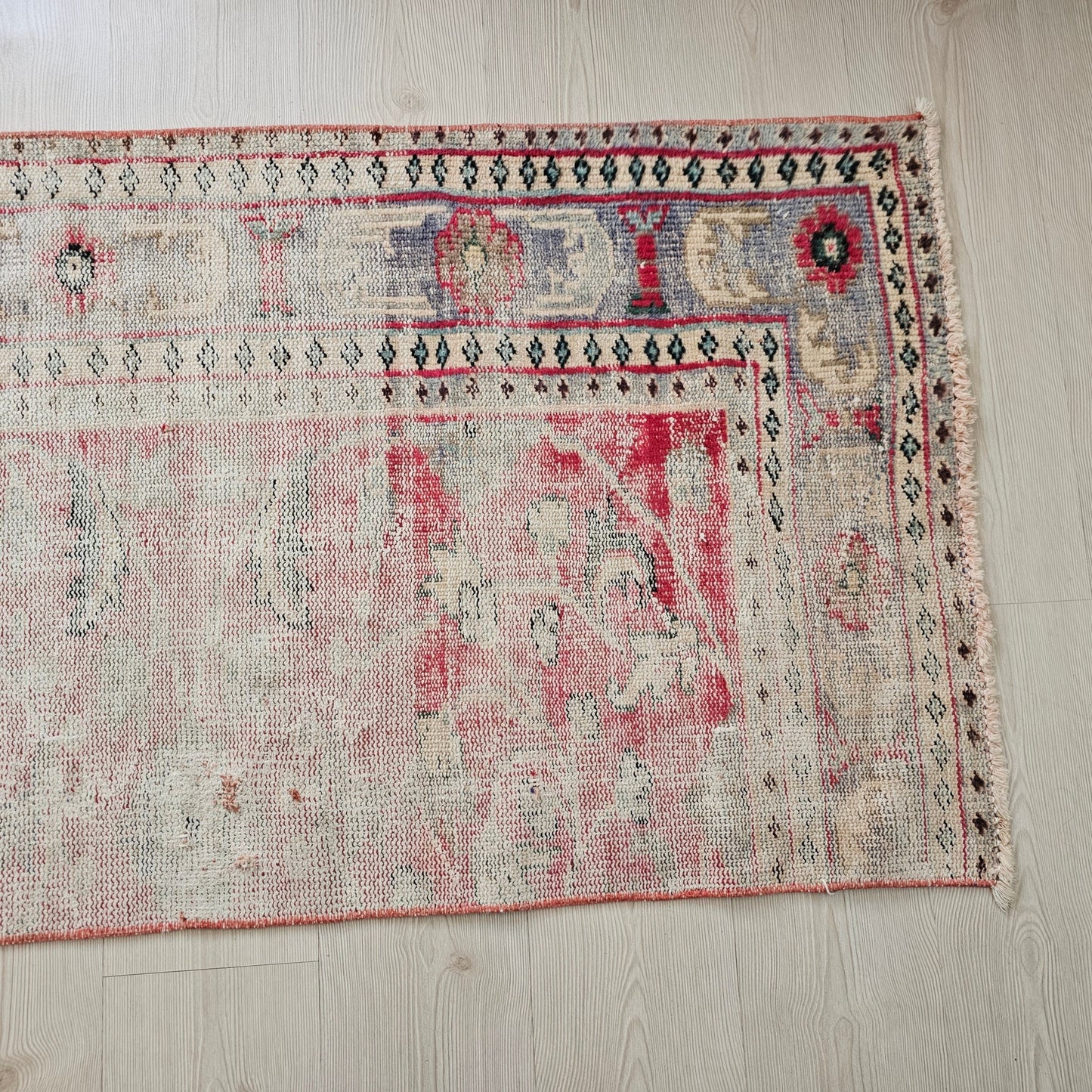 2.6x10 feet Vintage Turkish Runner Rug - Narrow  Faded Oushak Runner for Hallway and Kitchen - Antique Runner Rug