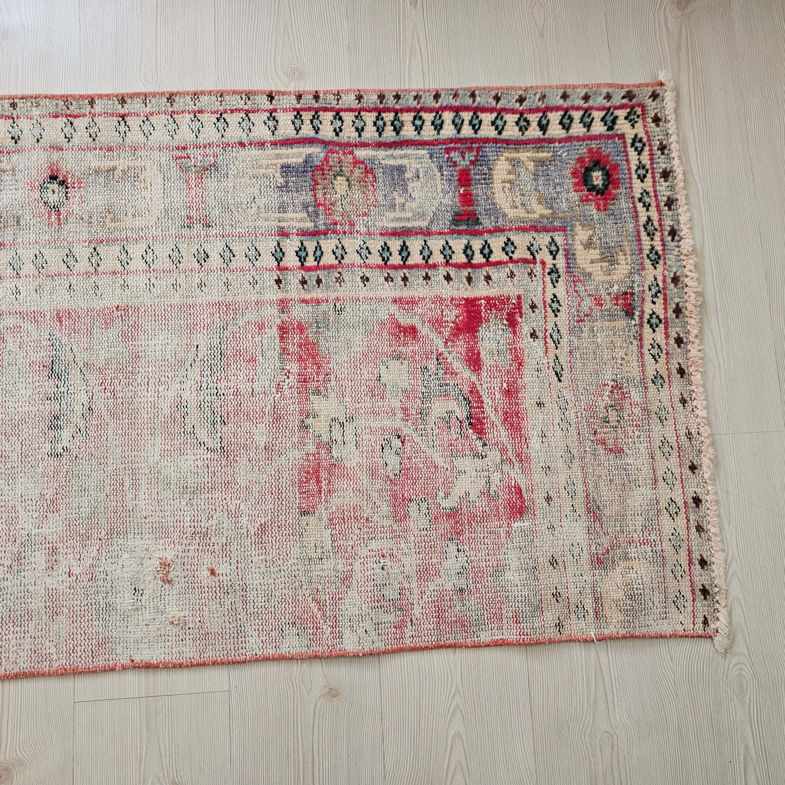 Vintage Turkish Oushak Runner Rug: 2.6x10 ft, Narrow Floral Wool Rug