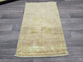 Hand Knotted Wool Bath Mat: 21x33 Neutral Vintage Turkish Oushak Rug