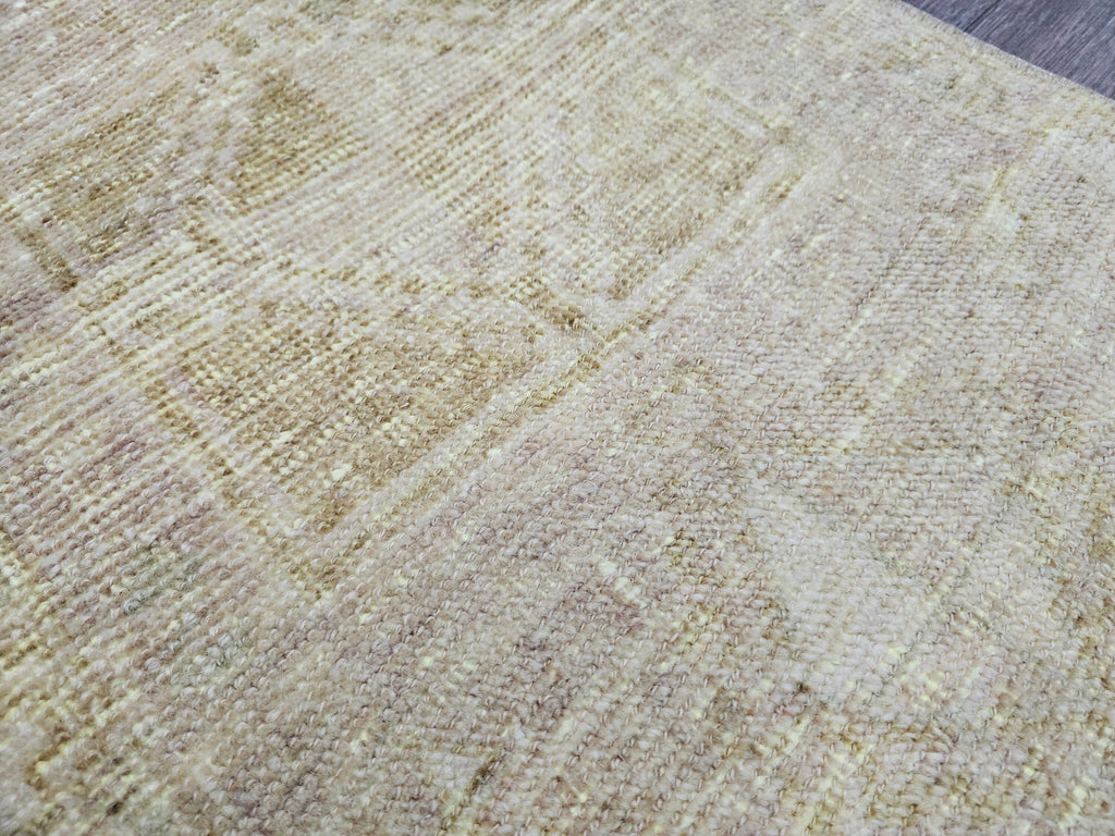 Hand Knotted Wool Bath Mat: 21x33 Neutral Vintage Turkish Oushak Rug