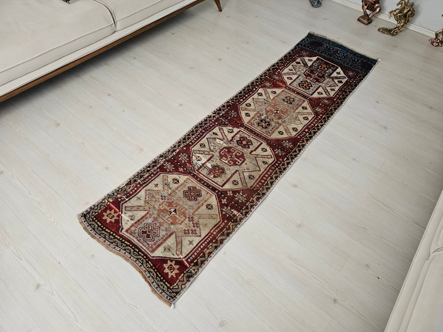 2x8 Antique Wool Runner Rug, Handmade Turkish Runner, Short Oushak Runner for Aisle //2x7.7 feet