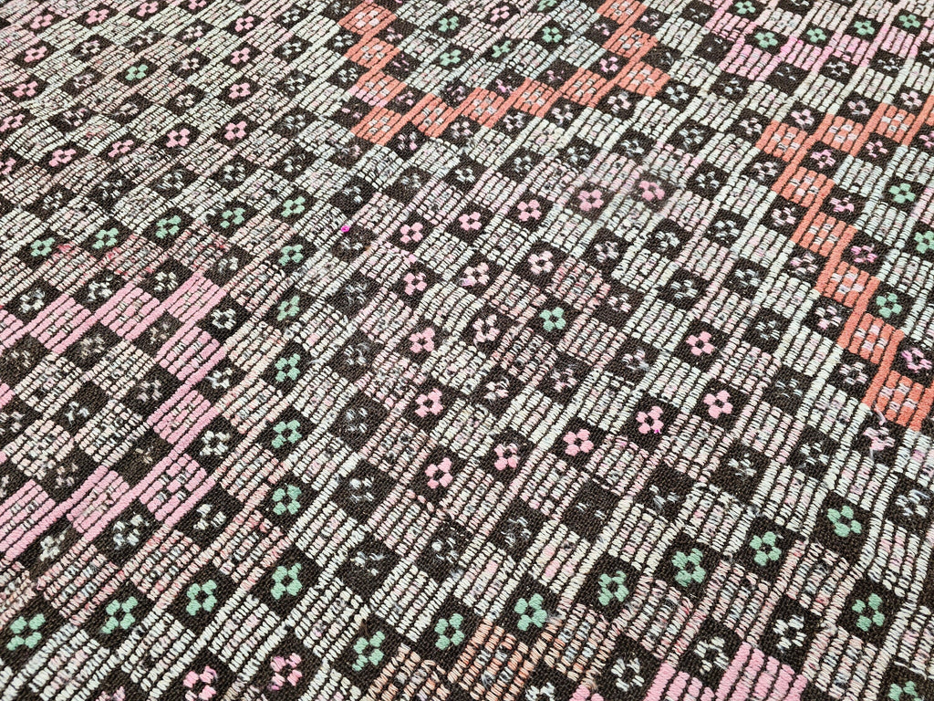 Handmade Wool Checkered Rug: 6x10.75 ft Vintage Eclectic Carpet