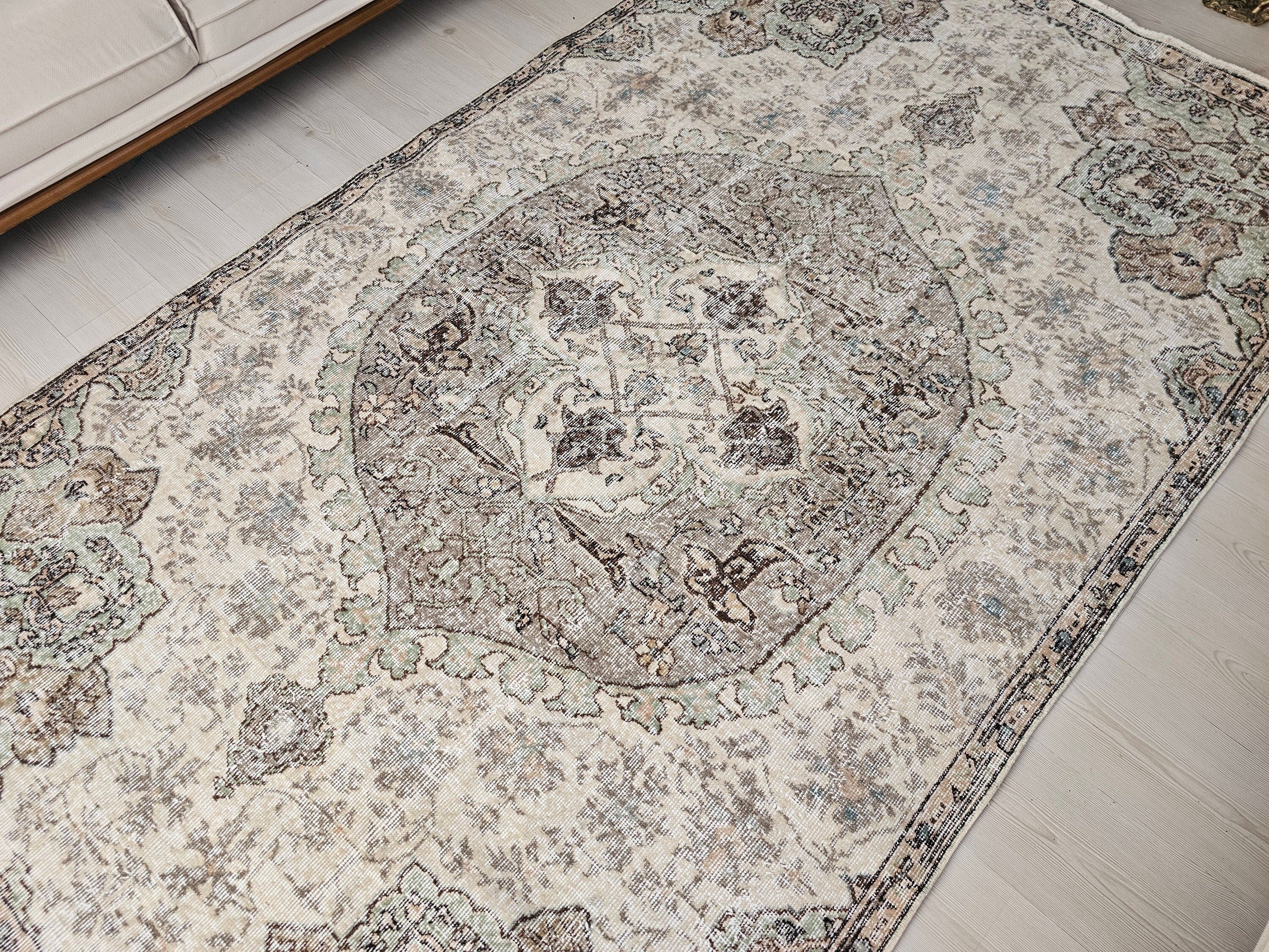 Hand-Knotted Wool Oushak Rug: 6x9 Vintage Turkish Area Rug